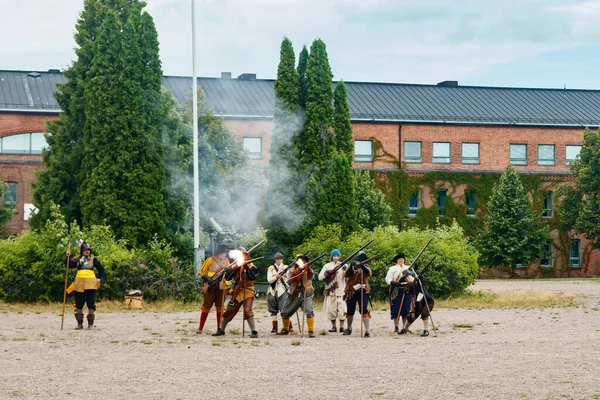 Kouvola Finlândia Agosto 2021 Performance Livre Medieval Market Festival Soldados — Fotografia de Stock