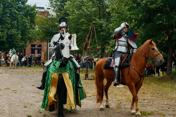 Kouvola Finlândia Agosto 2021 Performance Livre Medieval Market Festival Cavaleiros — Fotografia de Stock