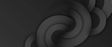 Beyaz daire çizgileri olan soyut siyah arkaplan