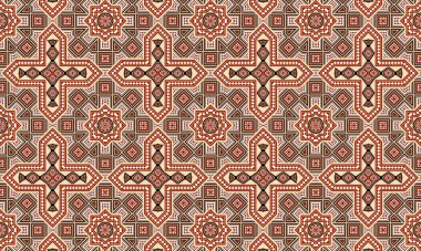 Kırmızı ve bej renklere sahip kusursuz geometrik desen, tekstil, kumaş ve arkaplan tasarımları için mükemmel.