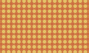 Kumaş arkaplan ve tekstil tasarımı için turuncu ve sarı renkte yıldızlı ve kareli kusursuz desen