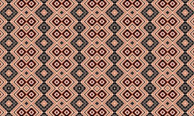 Siyah ve şeftalili elmas şekilli bir geometrik desen kusursuz bir tekstil tasarımı oluşturur.