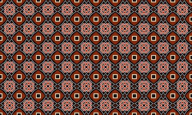 Kare daireler ve elmasların kahverengi siyah ve bej tonlarında tekrarlayan bir dizayn ile geometrik desen