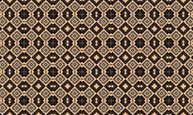 Elmasları ve haçları siyah ve bej renginde olan geometrik desen. Kusursuz tasarım sanat arkaplanı.