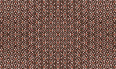 Genel olarak görünen turuncu ve siyah renklerde yıldızların ve geometrik şekillerin detaylı yinelenen deseni