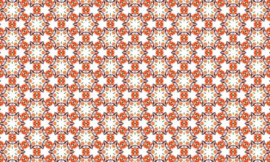 Kumaş tekstil baskısı ve turuncu ve beyaz renkli arka plan için kusursuz çiçek deseni dizaynı 100