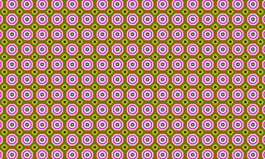 Yeşil, pembe ve sarı renkli geometrik şekilleri olan kusursuz çiçek desenli bir tasarım. Bir yüzlük.