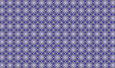 Mavi ve beyaz geometrik çiçekli kusursuz bir desen kumaş, tekstil ve sanat tasarımları için mükemmel.