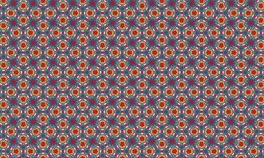 Kırmızı, yeşil ve sarı renklere sahip kusursuz bir çiçek deseni. Tekstil, kumaş ve duvar kağıdı tasarımı için mükemmel.