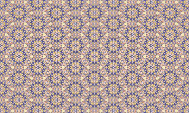 Mavi, sarı ve kırmızı renklerde çiçekli ve geometrik elementler içeren canlı ve karmaşık bir desen. 100