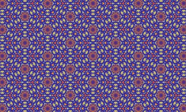 Mavi ve turuncu renklerde kusursuz bir çiçek deseni. Tekstil tasarımı ve arka plan uygulamaları için mükemmel. Tasarım kullan