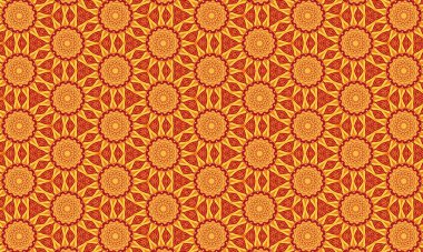 Turuncu ve sarı renklerde kusursuz bir çiçek deseni. Tekstil, arkaplan ve sanatsal tasarım projeleri için mükemmel.