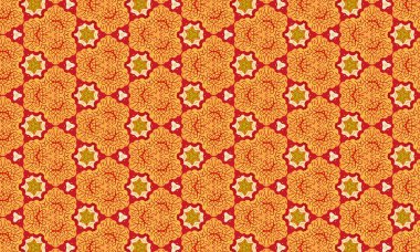 Turuncu ve kırmızı renkli çiçek ve süsleme motifleri olan canlı, pürüzsüz bir desen. Arka plan için mükemmel..