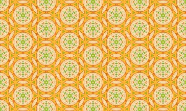 Turuncu, yeşil ve kırmızı renkli klasik bir çiçek deseni kusursuz ve dekoratif bir tasarım yaratıyor.