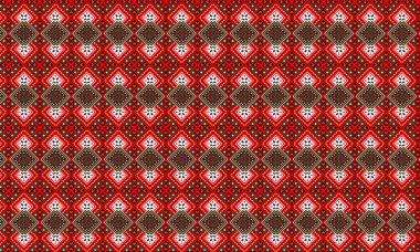 Tekstil, kumaş ve dijital kağıt tasarımı için kırmızı, beyaz ve elmas şekilli canlı geometrik desen