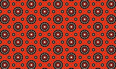 Kumaş tasarımı için kırmızı siyah ve beyaz arka planda çiçek elementleriyle kusursuz geometrik desen tasarımı