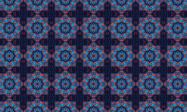 Mavi ve kırmızı renklerde, geometrik şekilli, tekstil ve arkaplan tasarımları için mükemmel bir desen.