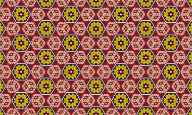 Pembe çiçekli, geometrik şekilli, tekstil ve duvar kağıdı tasarımları için mükemmel, kusursuz bir desen.