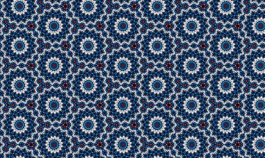 Mavi ve beyaz daireleri olan kusursuz bir geometrik desen, tekstil ya da arkaplan tasarımları için mükemmel..
