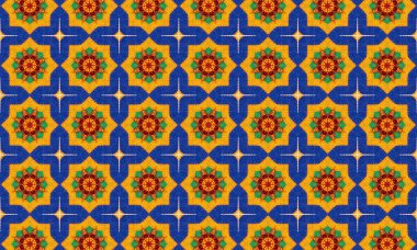 Sarı ve kırmızı renklerde kusursuz bir İslami kalıp dizaynı arka plan ve tekstil baskıları için mükemmeldir.