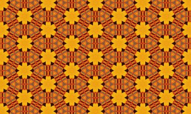 Sarı ve turuncu renklerde kusursuz geometrik bir kaleydoskop. Tekstil ve duvar kağıdı tasarımı için mükemmel.
