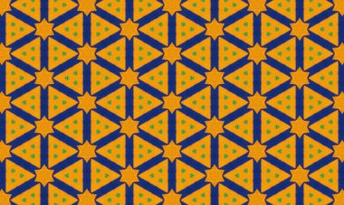 Yeşil daireleri ve tekstil ve duvar kağıdı sanatı için kırmızı geometrik şekilleri olan kusursuz bir kaleydoskop deseni.