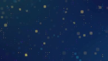 Yüzen kareler ve parçacıkların hareket grafikleri içeren büyüleyici bir soyut dijital arkaplan