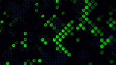 Ekranlar ve sunumlar için, koyu arkaplandaki yeşil noktaların kusursuz bir döngü arkaplan canlandırması