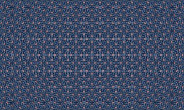 Tekstil ve arkaplan kullanımı için lacivert altıgenler ve pembe noktalar ile kusursuz bir şekilde tekrarlanan geometrik desen