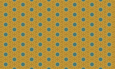 Altın, deniz mavisi ve koyu mavi tonlarda geometrik şekiller ve çiçek elementleriyle klasik, kusursuz bir desen.