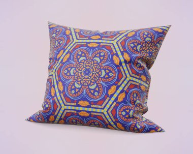 Geometrik desenli dekoratif bir yastık. Ev dekorasyonuna stil ve konfor katmak için mükemmel.