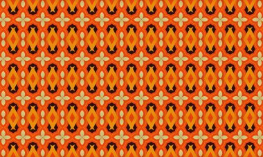 Turuncu çiçekli ve geometrik elementlerle kusursuz desen, kumaş ve tekstil tasarımları için mükemmel.