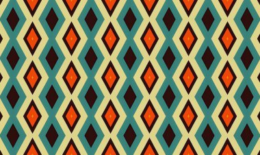 Kumaş duvar kağıdı ve tasarım kullanımı için turuncu ve kahverengi renklerde kusursuz bir retro elmas desenli arka plan