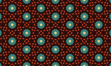 Kahverengi, turuncu ve deniz mavisi desenli kusursuz bir çiçek deseni. Tekstil ve duvar kâğıdı tasarımları ve sanat baskıları için mükemmel.