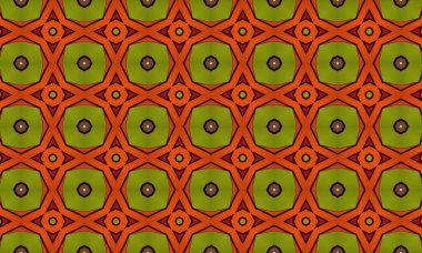 Turuncu ve yeşil renklere sahip, tekstil ve duvar kağıdı tasarımları için mükemmel kusursuz bir geometrik desen