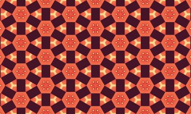 Turuncu altıgenler ve üçgenler içeren bir geometrik desen koyu mor arkaplan tasarım tarzına karşı hazırlanır