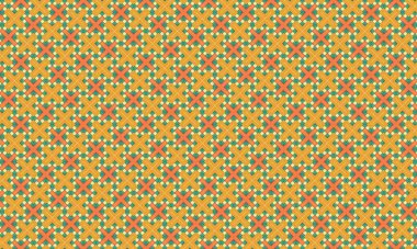 Yeşil ve bej şebeke tasarım elementi içeren turuncu ve sarı haçların yinelenen deseni