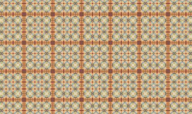 Nötr renk paleti şemasında oluşturulan kareler ve karmaşık tasarımlar içeren tekrarlanan bir desen