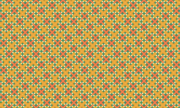 Yeşil ve bej şebeke tasarım elementi içeren turuncu ve sarı haçların yinelenen deseni
