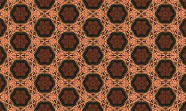 Geometrik tekstil tasarımlı kahverengi ve bej bir kaleydoskop deseni, pürüzsüz doku, sanat ve dekor tarzı