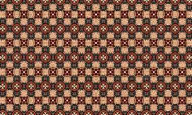 Geometrik şekilli kusursuz bir çiçek deseni. Tekstil baskıları ve duvar kağıdı tasarımları için mükemmel. kahverengi ve kırmızı renkler
