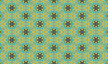 Parlak sarı bir zemin üzerinde mavi ve beyaz çiçeklerin bulunduğu renkli ve karmaşık bir desen. Tekstil, duvar kağıdı ve dekoratif tasarımlarında kullanılmak için mükemmel..