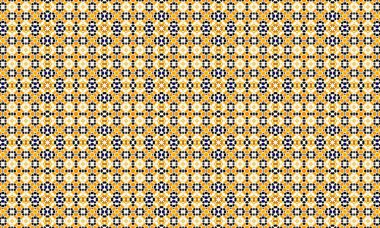 Sarı, mavi ve beyaz şekilli renkli ve çetrefilli bir geometrik desen yinelenen bir dizayn, arka plan, tekstil ve dijital projeler için mükemmel.