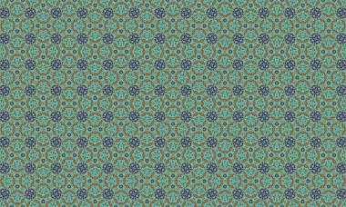 Turkuaz, turuncu ve mavi tonlarında, karmaşık çiçek desenleri ve şekilleri, kusursuz, tekrarlayan bir desen, Fas fayanslarını çağrıştırıyor..