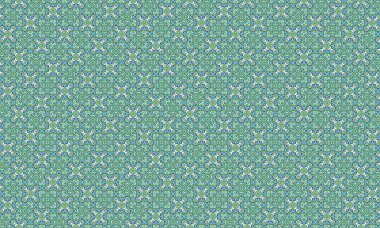 Görsel olarak çarpıcı yeşil ve mavi geometrik desen. Karmaşık tasarımlar, simetrik şekiller ve tekrarlayan motifler, kusursuz ve uyumlu bir düzende..