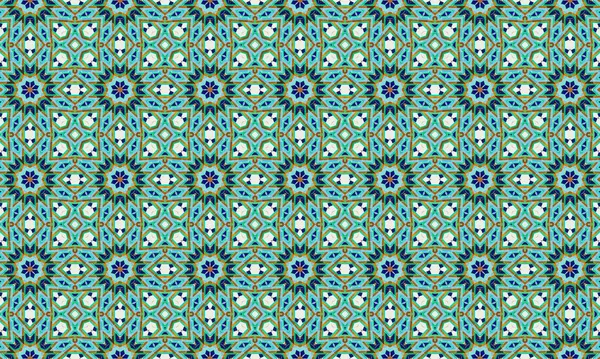 Fas sanat ve tasarımından esinlenen mavi, yeşil ve beyaz şekilli renkli ve karmaşık bir geometrik desen, tekrarlanan motifler ve simetrik bileşimlerden esinlenilmiştir..