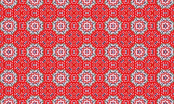 Renkli ve karmaşık bir desen. Kırmızı, beyaz ve mavi renklerde renklendirici. Tekstil ve arka planlar için mükemmel..