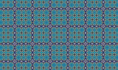 Renkli ve detaylı bir geometrik desen. Mavi, mor ve bej şekilli. Arka plan ve tekstil için mükemmel..