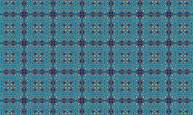 Mavi, donanma ve bej şekilli renkli ve detaylı bir geometrik desen, arka plan ve tekstil için idealdir..