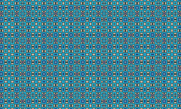 Mavi, bej ve mor şekilli renkli ve detaylı bir geometrik desen, arka plan ve tekstil için idealdir..